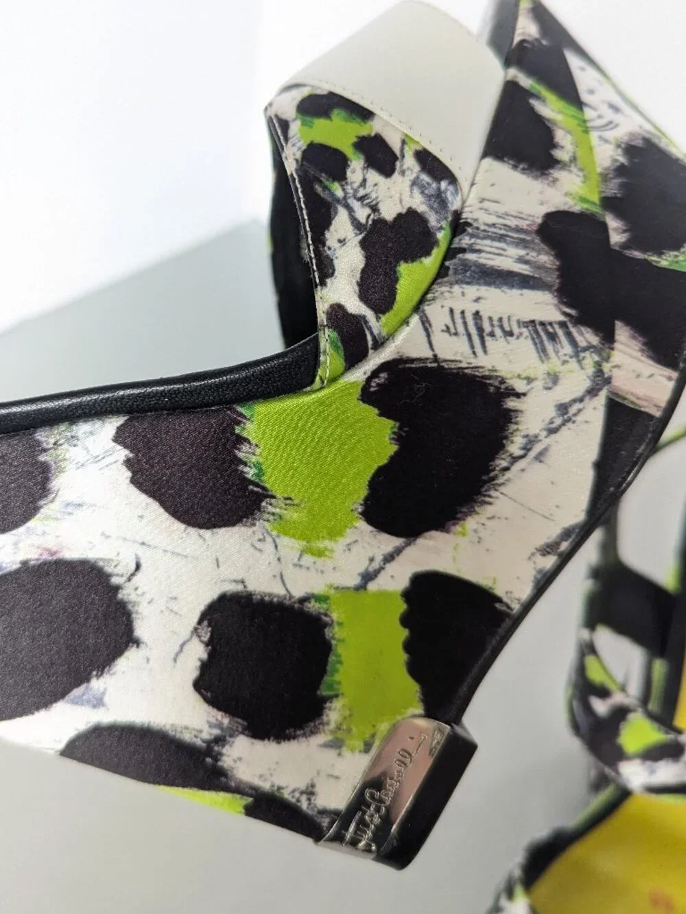 Just Cavalli Y2K Neon Black White Animal Print Open Toe Wedge Heels Size 38